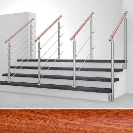 Holz Treppengeländer Mahagoni Holzhandlauf Querstreben Geländer 1600 2x Pfosten Halbkugel Trägerplatte Aufmontage 3 Querstreben