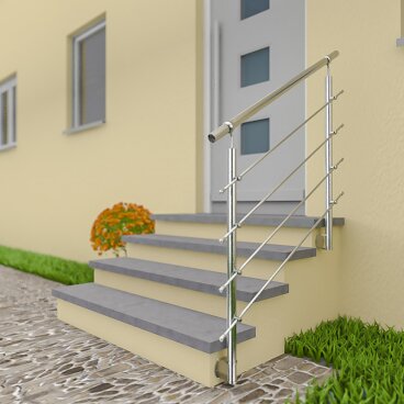 Edelstahl Treppengeländer Kugelring 900 2x Pfosten Seitenmontage 4 Querstreben