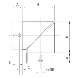 Cosch Edelstahl 90° Nutrohr Oval spitzer Eckbogen horizontal Verbindungsstück Verbinder Fitting