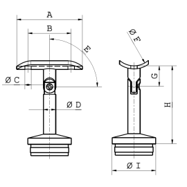 Cosch Edelstahl Rohrstütze dreiteilig - mit gewölbter Endkappe, Stift mit Gelenk 0-90° und Trägerplatte Edelstahl V2A (AISI 304) geschliffen K240 Ø 42,4 mm