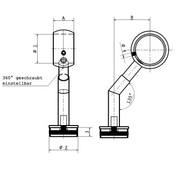 Cosch Edelstahl Rohrstütze abgewinkelt für Handlauf Ø 42,4 mm
