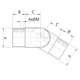 Cosch Edelstahl Gelenk für Nutrohr 0° - 45° Abgang Gelenkstück Edelstahl V4A (AISI 316) geschliffen K240 40 x 40 x 1,5 mm