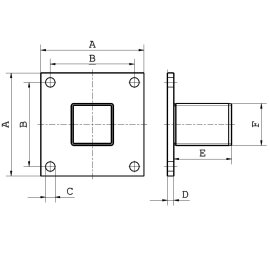 Cosch Edelstahl Einpressflansch vierkant Edelstahl V2A (AISI 304) geschliffen K240 40 x 20 x 2,0 mm