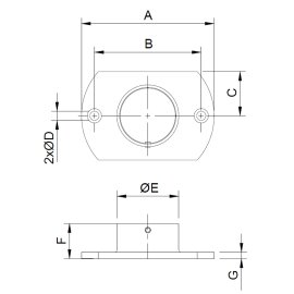 Cosch Edelstahl Wand- und Bodenflansch oval für Ø 42,4 mm mit 2 Befestigungslöchern und Feststellschraube seitlich Edelstahl V2A (AISI 304)
