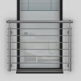 Edelstahl V2A Französischer Balkon Geländer Querstabgeländer Außenbefestigung mit Handlauf 128 x 90 cm ohne Vollwärmeschutz