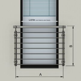 Edelstahl V2A Französischer Balkon Geländer Querstabgeländer Außenbefestigung mit Handlauf 128 x 90 cm ohne Vollwärmeschutz