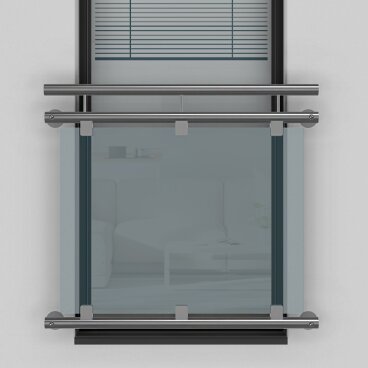Edelstahl V2A Französischer Balkon Glas Geländer mit Handlauf Außenbefestigung System