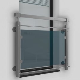 Edelstahl V2A Französischer Balkon VKT Glas Geländer mit Handlauf Außenbefestigung System