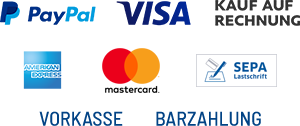 Zahlung via Paypal, Visa, Sofort, Mastercard oder Vorkasse